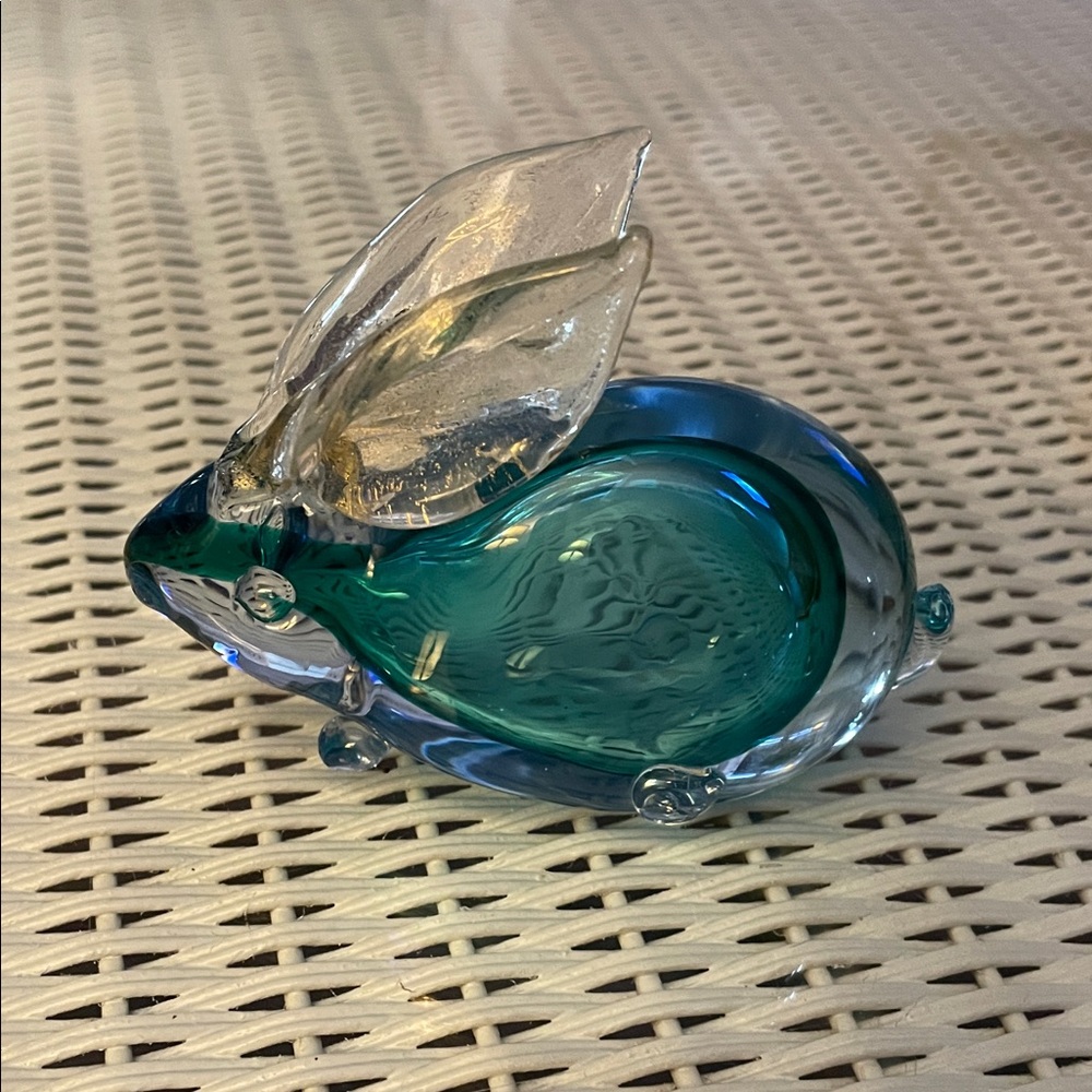 Elegant Glass Rabbit Figurine in Teal and Clear